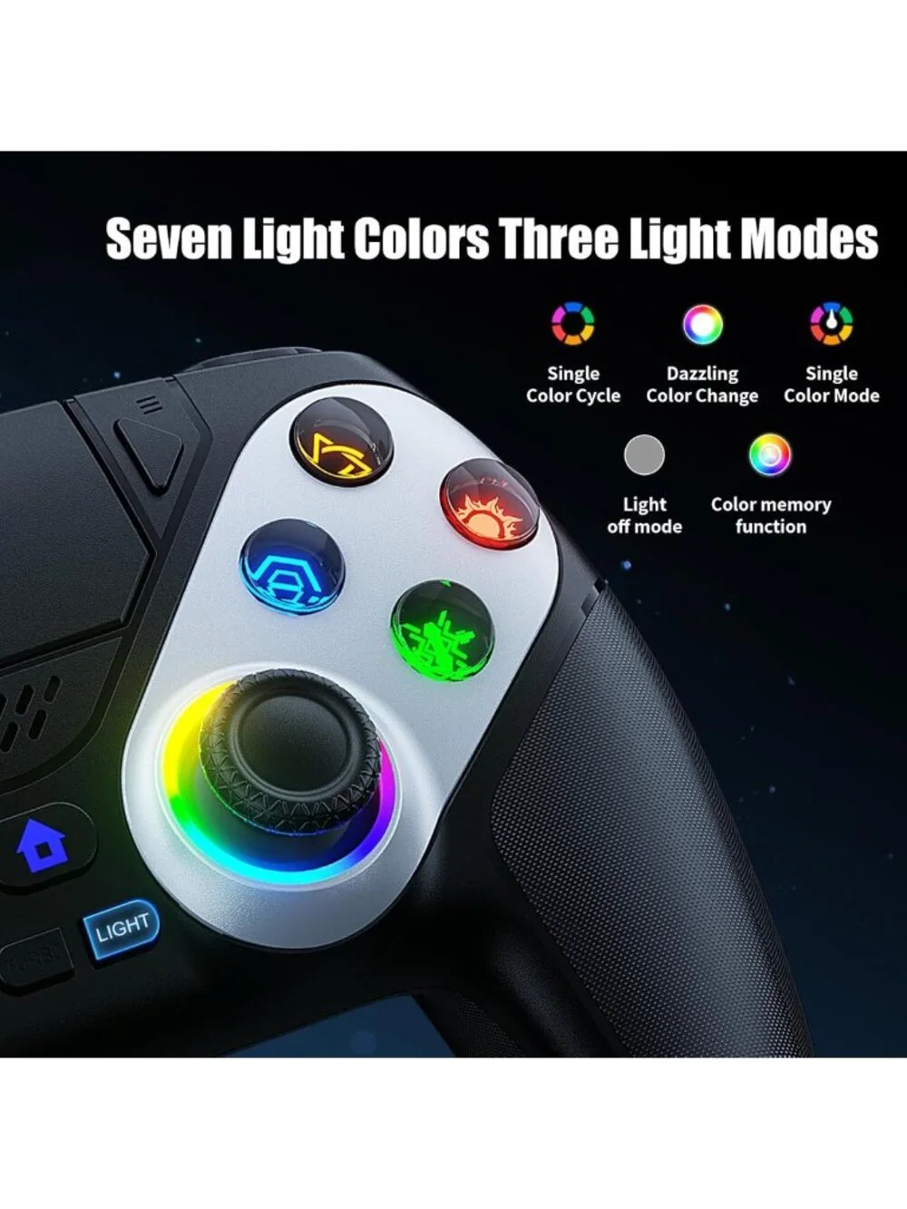 Wireless LED Game Controller for PS5 & PC | Dual Vibration, Turbo Function